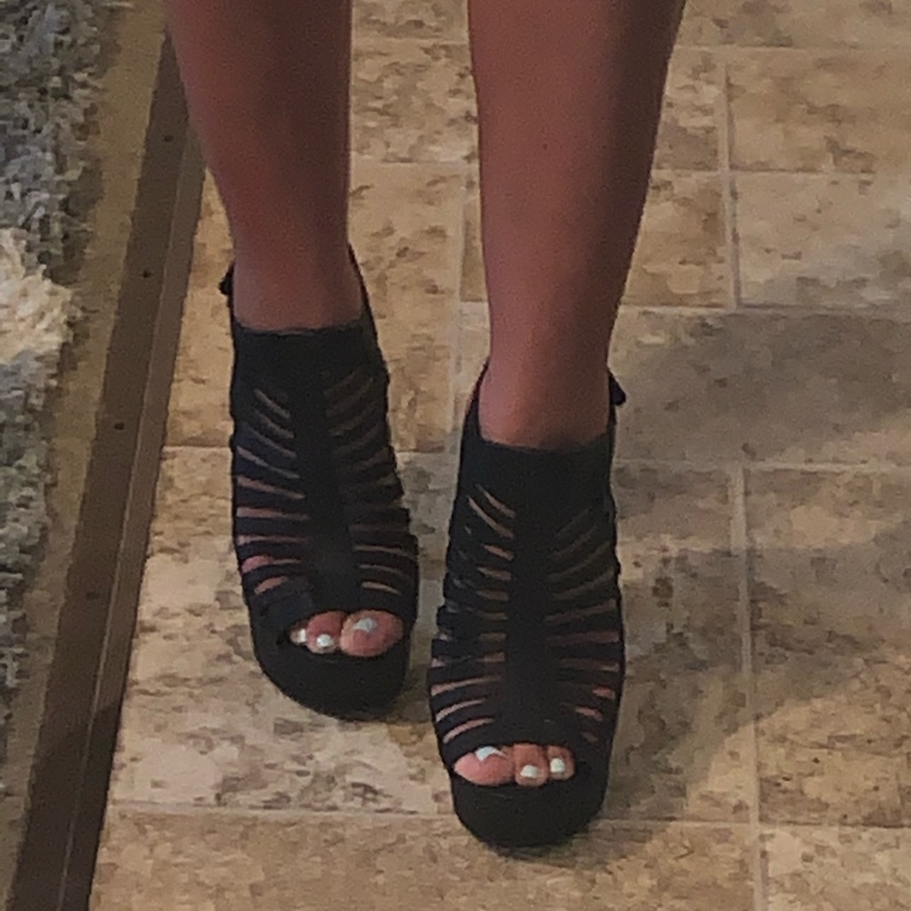 Black open toe heels